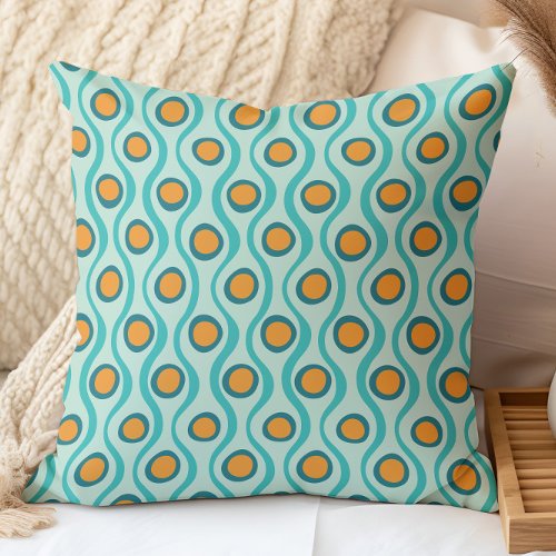 Retro Decorative Pattern Orange Teal Aqua Throw Pillow