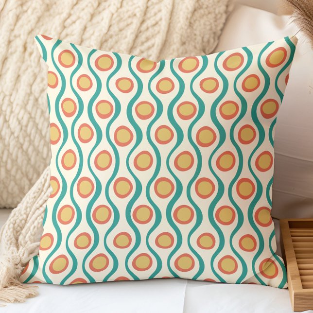 Retro Decorative Pattern Teal Orange Yellow Throw Pillow (Creator Uploaded)