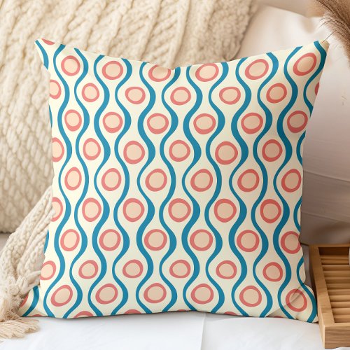 Retro Decorative Pattern Yellow Blue Peach Coral Throw Pillow