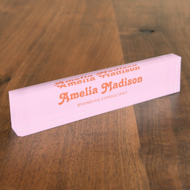 Retro Decorative Pink Orange Desk Name Plate (Side)