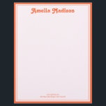 Retro Decorative Simple Pink Orange Letterhead<br><div class="desc">Make your correspondence stand out with this custom letterhead, featuring a vibrant retro color palette of warm orange and playful pink. Your name is prominently displayed in the stylish and decorative "Tango" font, adding a unique, personal touch to every page. This professional yet fun design is perfect for school teachers...</div>
