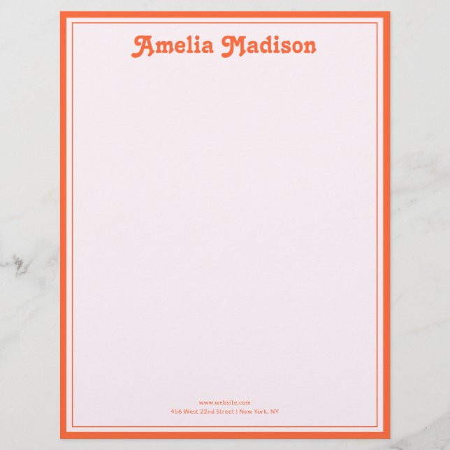 Retro Decorative Simple Pink Orange Letterhead (Front)
