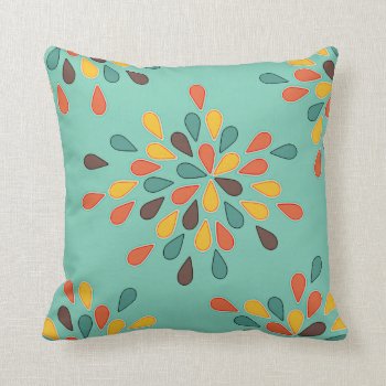 Retro Decorative Turquoise Orange Pattern Throw Pillow by VintageDesignsShop at Zazzle