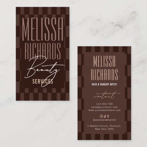 Retro Deep Brown Groovy Beauty Salon Haistylist Business Card