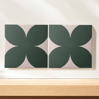Retro Deep Green Floral Petal Mid Century Modern  Ceramic Tile