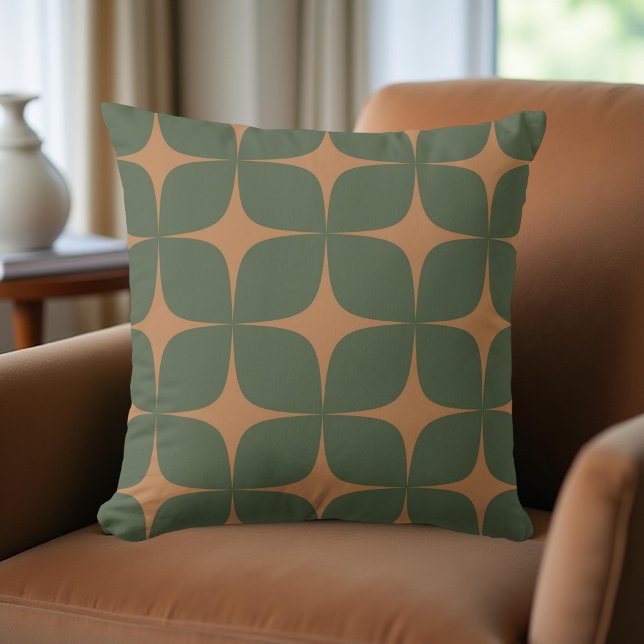 Retro Deep Green & Terracotta Mid Century Modern  Throw Pillow (Creator Uploaded)