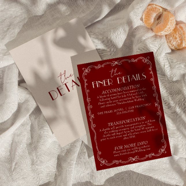 Retro Deep Red Ivory Old Money Wedding Details  Enclosure Card (Creator Uploaded)