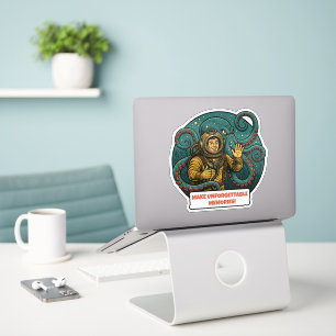 Retro Deep Sea Diver and Giant Octopus Adventure Sticker