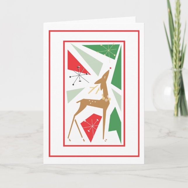 Retro Deer Christmas Greeting Card (Front)
