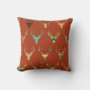 retro deer head russet throw pillow