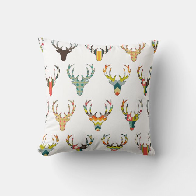 retro deer head white throw pillow (Front)