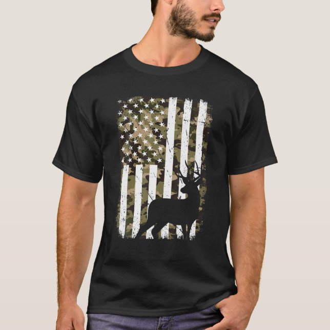 Retro Deer Hunting Patriotic Hunter USA American F T-Shirt (Front)