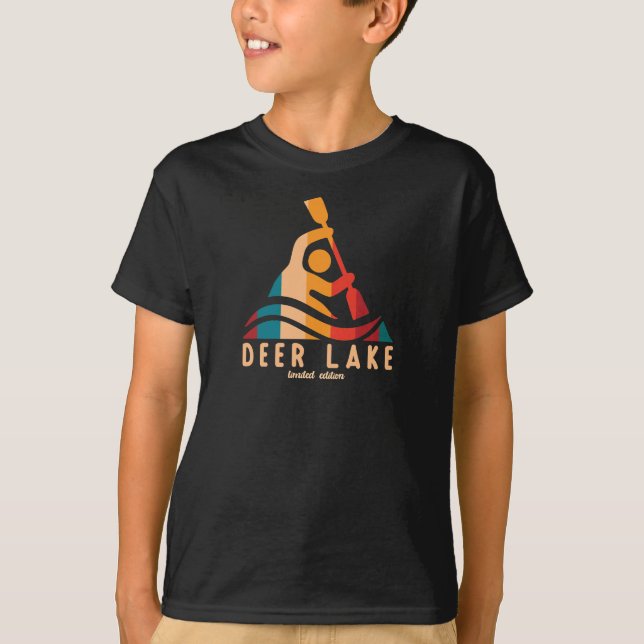Retro Deer Lake Kayaking T-Shirt (Front)