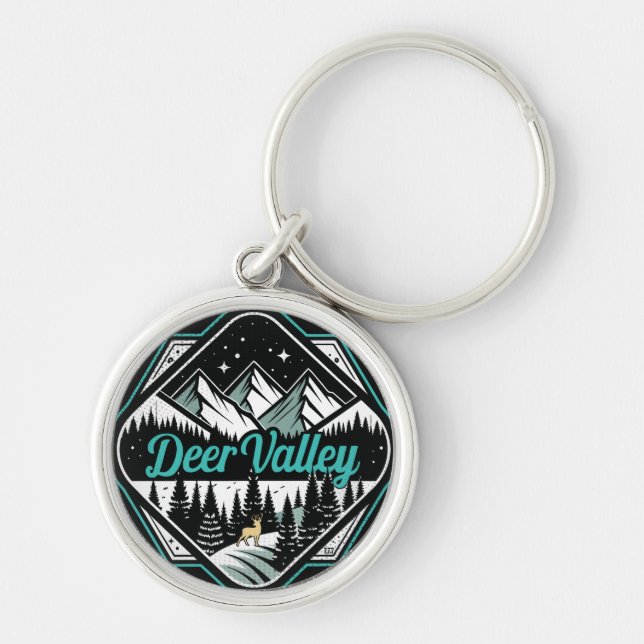 Retro Deer Valley Ski Keychain (Front)