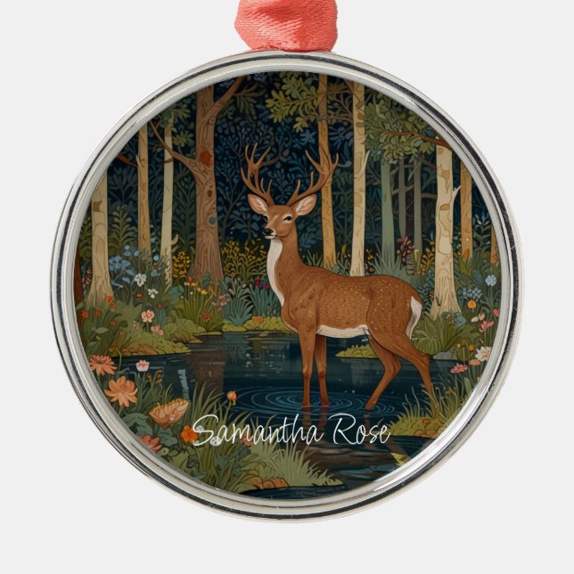 Retro deer woodland forest metal ornament (Front)