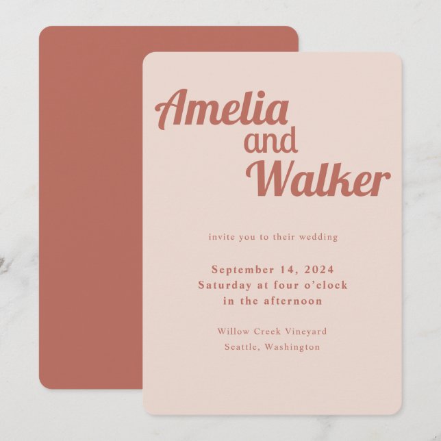 Retro Delight Blush Rose Pink Wedding Invitation (Front/Back)