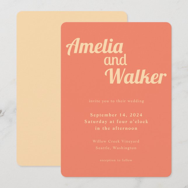 Retro Delight Peach and Apricot Wedding Invitation (Front/Back)