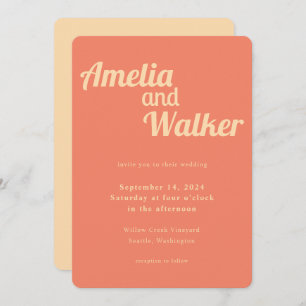 Retro Delight Peach and Apricot Wedding Invitation