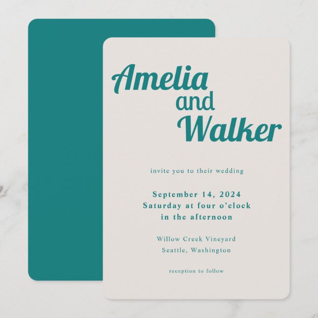 Retro Delight Teal Cream Wedding Invitation (Front/Back)