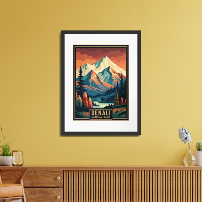 Retro Denali National Park Framed Art (Living Room)