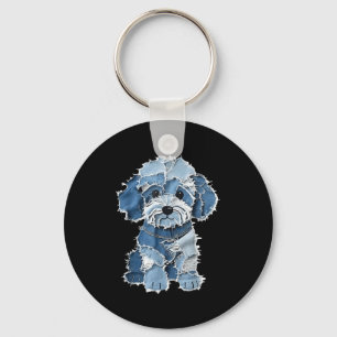 Retro Denim Dog Patch, Funny Shabby Blue Jean Pupp Keychain