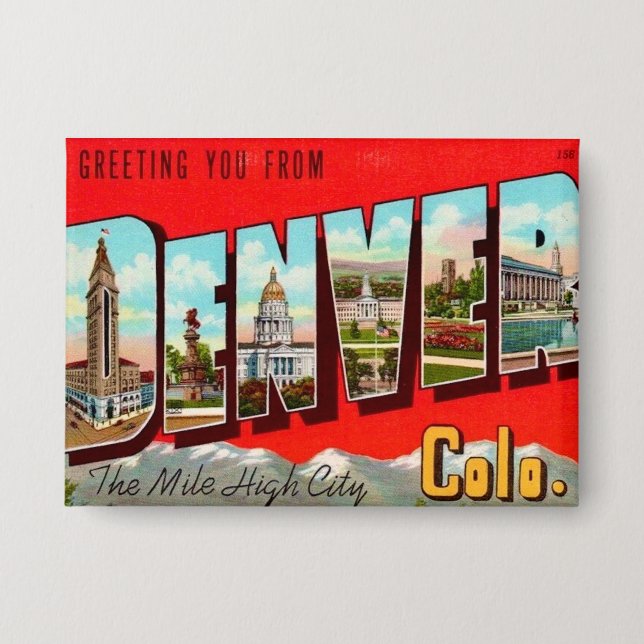 Retro Denver Colorado Postcard Button (Front)