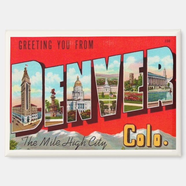 Retro Denver Colorado Postcard Magnet (Front)