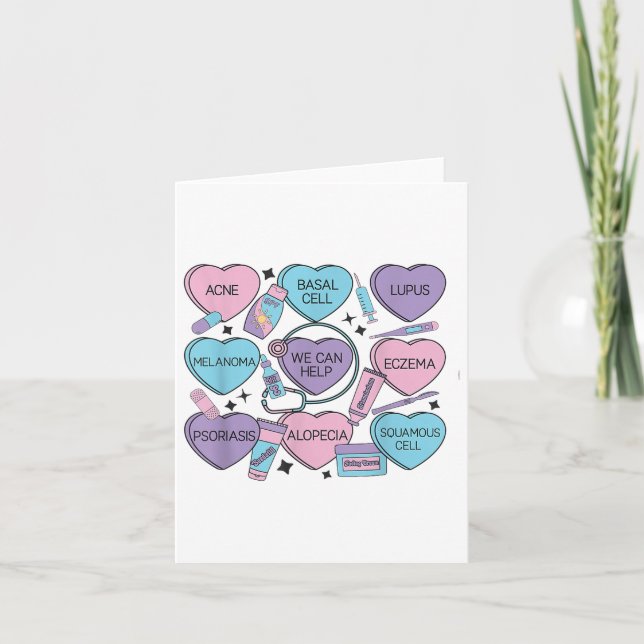 Retro Dermatology Valentines Day Heart Candy Derma Card (Front)