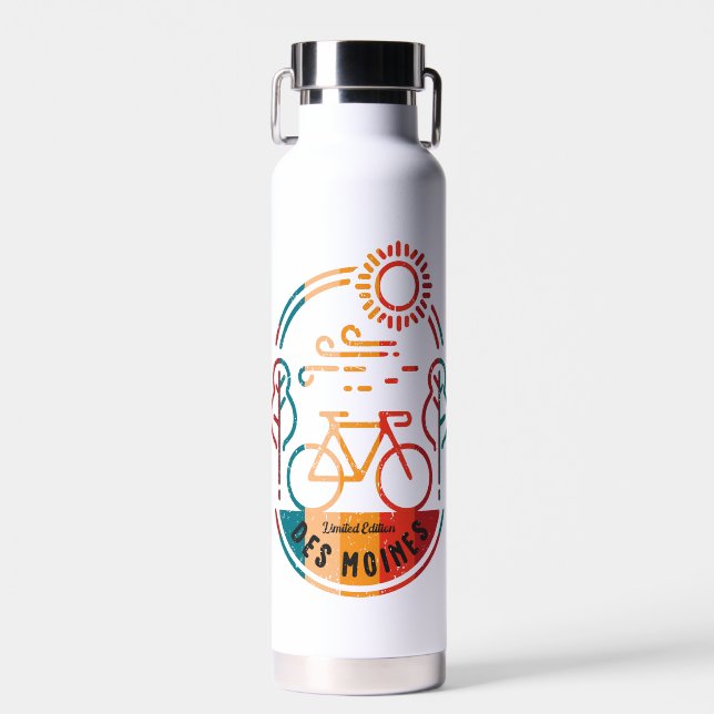 Retro Des Moines Bike Trail. Water Bottle (Front)