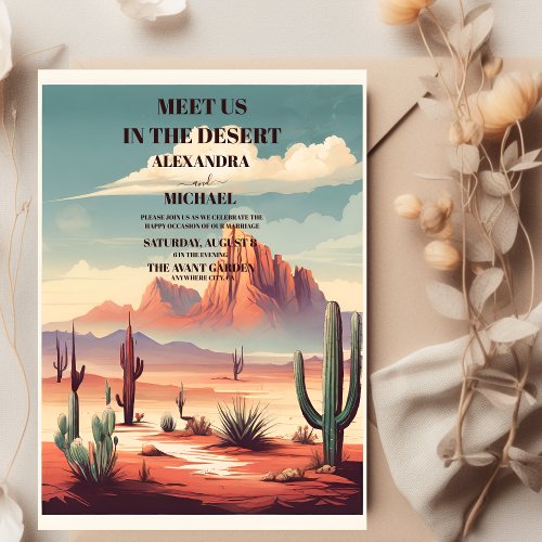 Retro Desert and Cactus Wedding Invitation