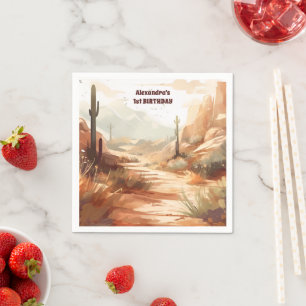 Retro Desert Cactus 1st Birthday Napkins