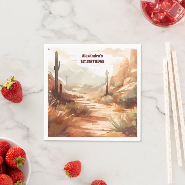 Retro Desert Cactus 1st Birthday Napkins (Insitu)