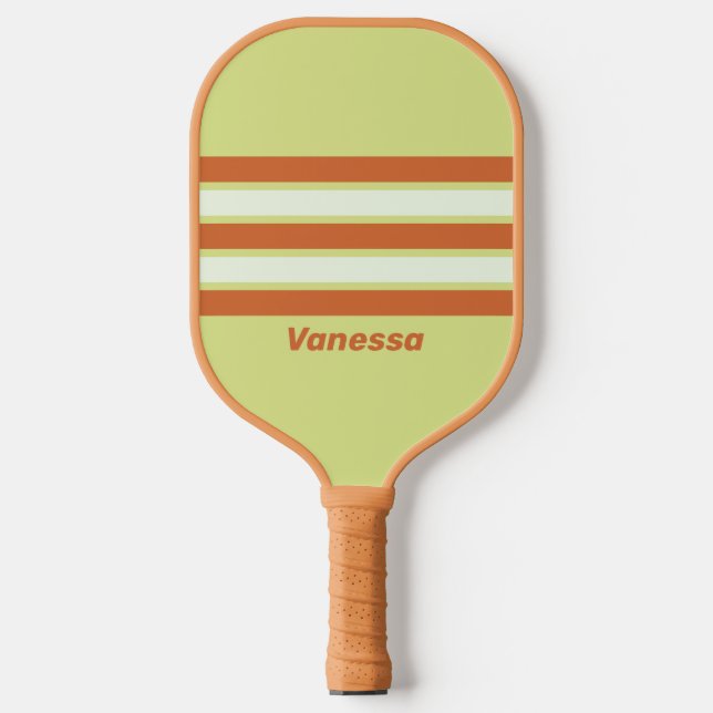 Retro Desert Cactus Across Striping with Name Pickleball Paddle (Front)