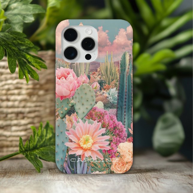 Retro Desert Cactus Floral Personalized Name Case-Mate iPhone Case (Creator Uploaded)