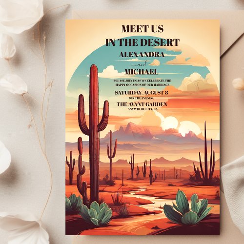 Retro Desert Cactus Landscape Wedding Invitation