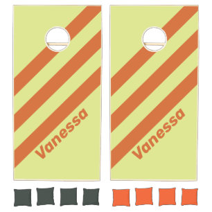Retro Desert Cactus Three Stripes with Name Cornhole Set