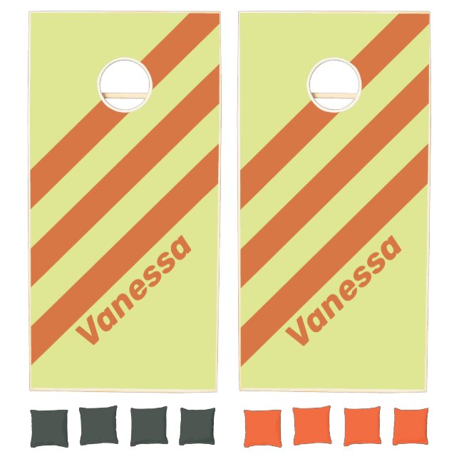 Retro Desert Cactus Three Stripes with Name Cornhole Set (Set)