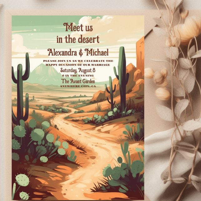 Retro Desert Cactus Wedding Invitation (Creator Uploaded)
