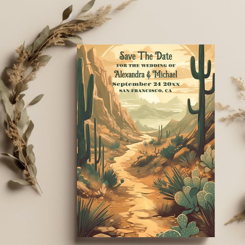 Retro Desert Cactus Wedding Save The Date