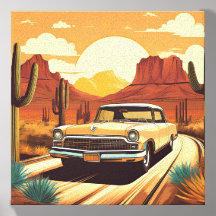 Retro Desert Car Art Print