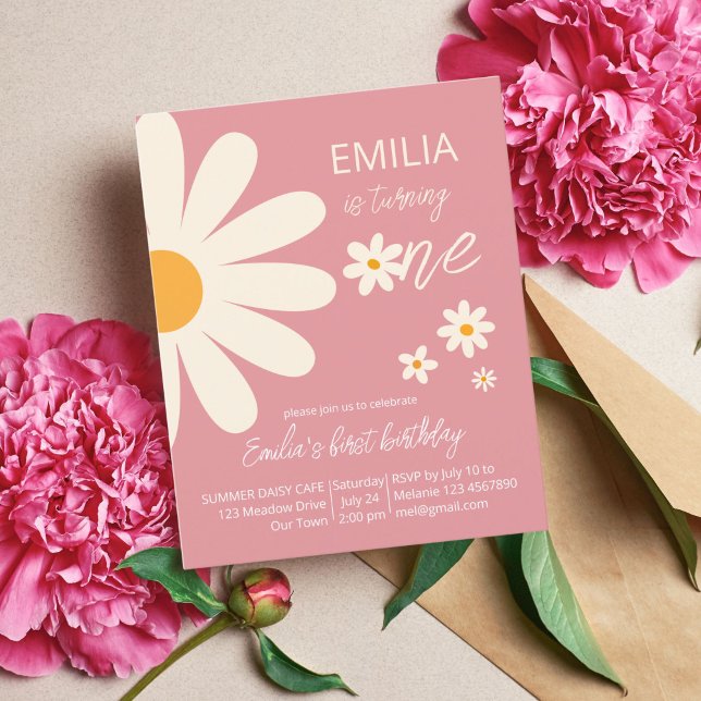 Retro desert daisy 1st birthday budget invitation (Creator Uploaded)