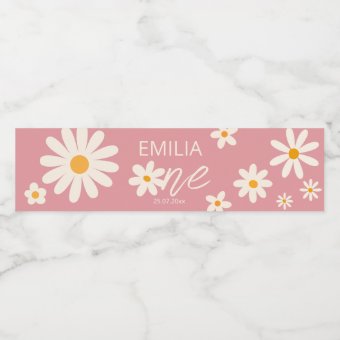 Retro desert daisy 1st birthday personalized water bottle label | Zazzle
