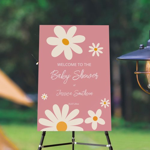 Retro desert daisy boho baby shower welcome sign