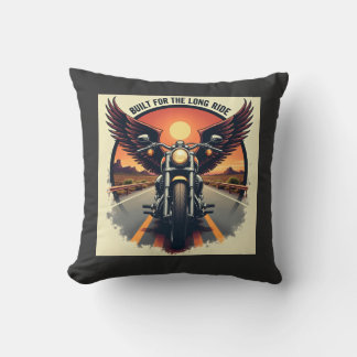 Retro Desert Highway Motorcycle Brotherhood Biker Throw Pillow