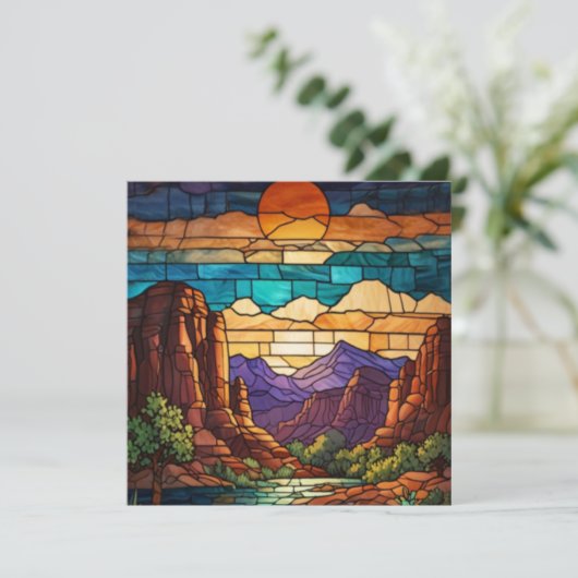 Retro desert scene Sedona mountains stainglass art (Standing Front)