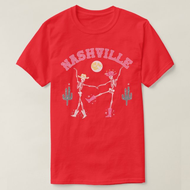 Retro Desert Skeleton Dancing Cowboy Nashville How T-Shirt (Design Front)