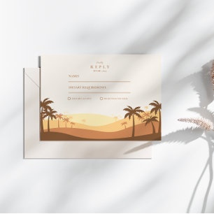 Retro Desert Sunset Wedding RSVP Card