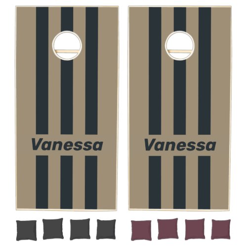 Retro Desert Three Pin Striped with Name Cornhole Set