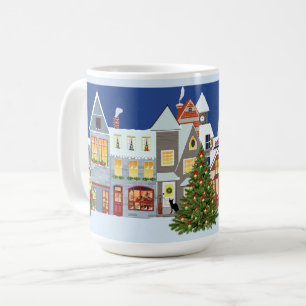 Retro Design Christmas Tree Holiday Town Coffee Mug