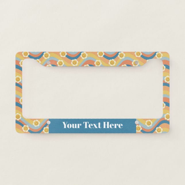 Retro Design Daisy Flower Personalized  License Plate Frame (Front)